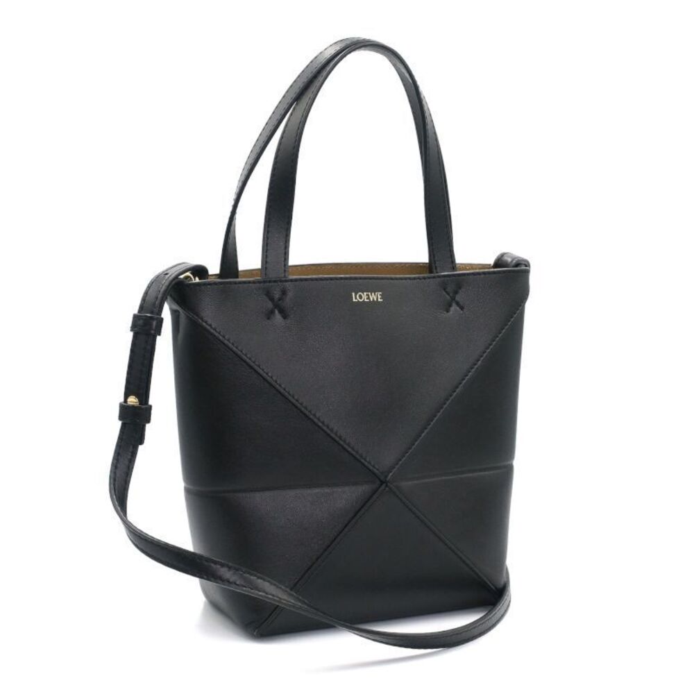 Loewe Puzzlefold Tote Shiny Calf Leather 2Way Shoulder Bag Black